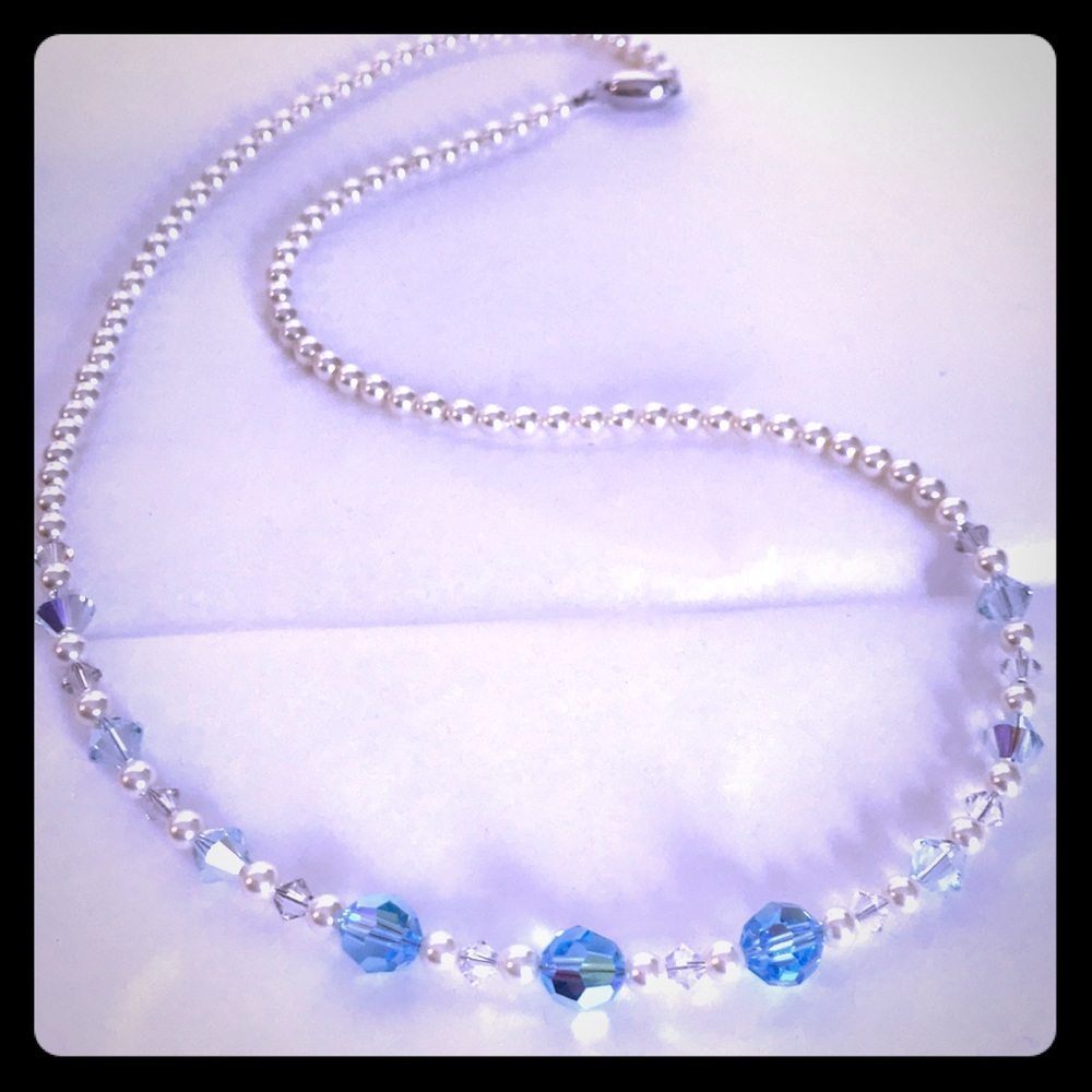 14k solid white gold clasp w/genuine Swarovski crystals & Swarovski pearls